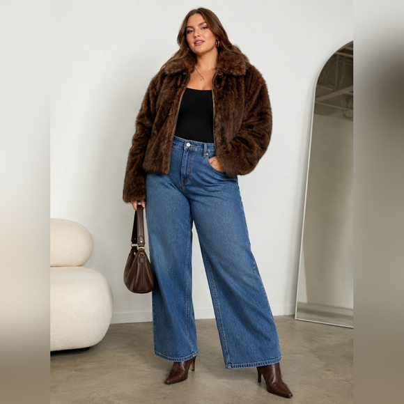 wild fable Jackets & Blazers - Wild Fable 3X Brown Faux Fur Jacket Plus Size Cozy Sherpa Teddy Coat Full Zip
